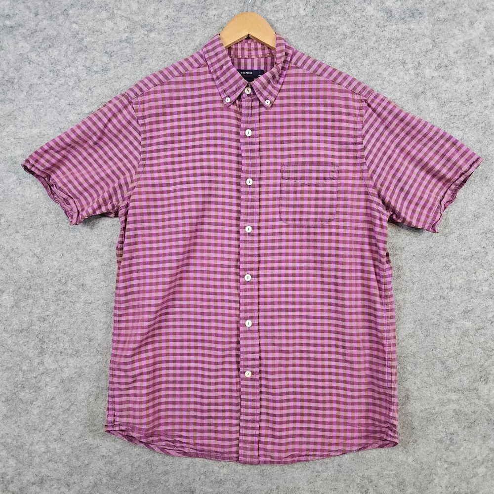 Cremieux Collection Men's Purple Checks Shirt Size L Short Sleeve Button Down